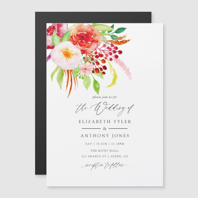 Marsala Vintag Rustic Charm Wedding Magneteinladung (Vorne/Hinten)