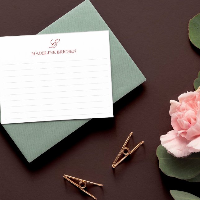 Marsala & White Monogram Lined Mitteilungskarte (Von Creator hochgeladen)