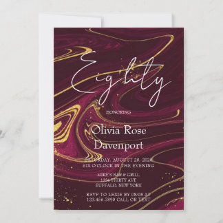 Marsala Wine Gold Alkohol Tinte 80. Geburtstagspar Einladung