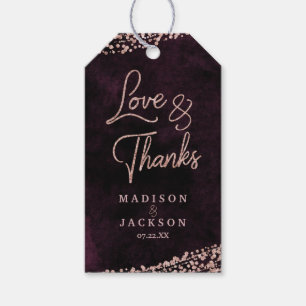 Marsala Wine & Rose Gold Wedding Liebe & Danke Geschenkanhänger