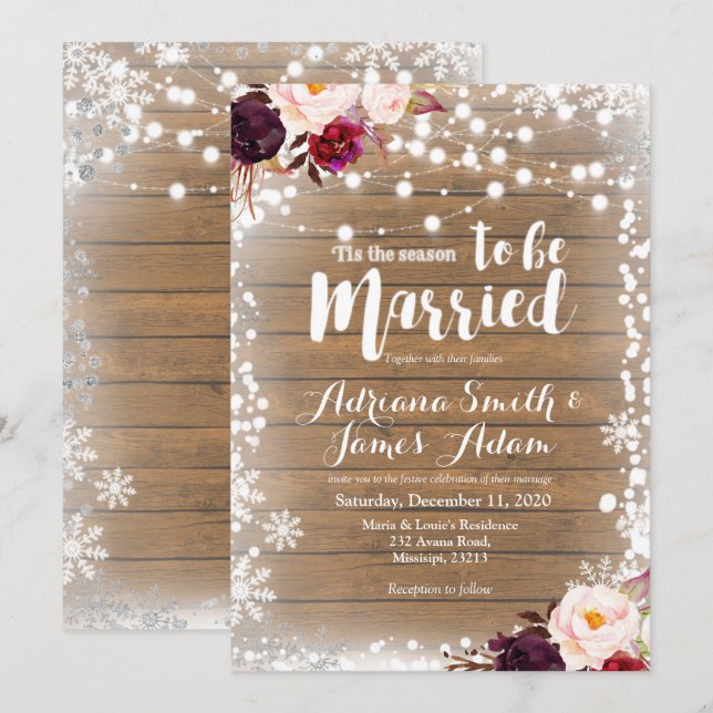 Marsala Winter Snowflakes Holiday Wedding Einladung (Vorne/Hinten)