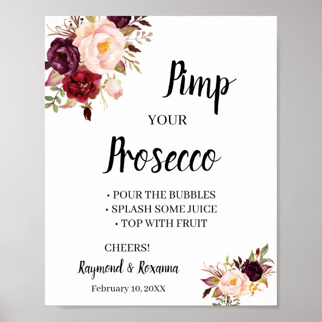 MarsalaFlower Pimp your Prosecco BridalShowerZeich Poster (Vorne)