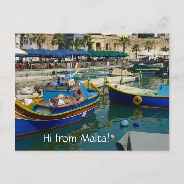 Marsaxlokk bemalte Boote Postkarte (Vorderseite)