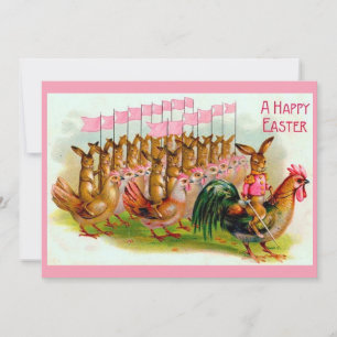 marschierender Osterhase und Hühner Feiertagskarte