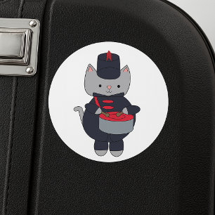 Marschorchester Graue Katze Trommel Marineblau Rot Runder Aufkleber