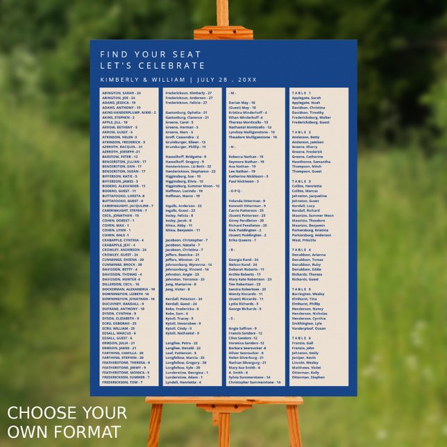 Marseille Bleu 240 Gäste Hochzeitskarte Poster (Marseille Bleu Modern Wedding Seating Chart Alphabetical Up To 240 Guests Choose Your Own Format)