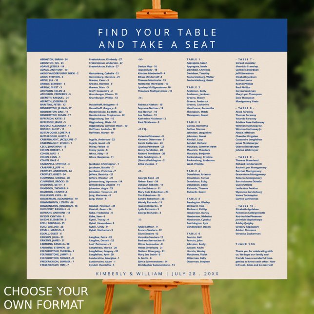 Marseille Bleu 300 Gäste Hochzeitskarte Poster (Marseille Bleu Modern Wedding Seating Chart Alphabetical For Up To 300 Guests Choose Your Own Format)