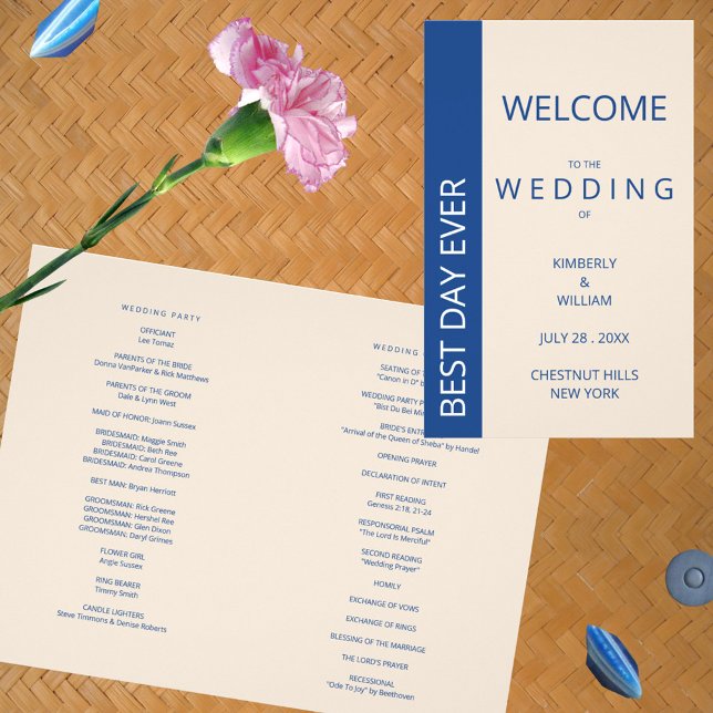 Marseille Bleu falten Ihr eigenes Booklet-Programm Flyer (Marseille Bleu Modern Wedding Fold Your Own Booklet Program - DIY Budget Brides)