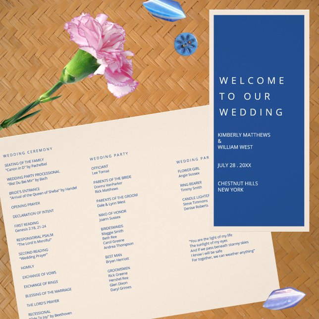 Marseille Bleu falten Ihr eigenes Tri-Fold-Program Flyer (Marseille Bleu Modern Wedding Fold Your Own Tri-Fold Program - Budget Bride)