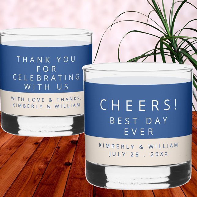 Marseille Bleu-Fans Whiskyglas (Marseille Bleu Modern Wedding Whiskey Glass With Double Sided Custom Text)