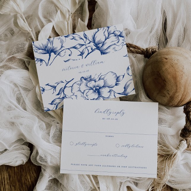 Marseille Bleu Garden Floral Wedding RSVP Karte (Von Creator hochgeladen)
