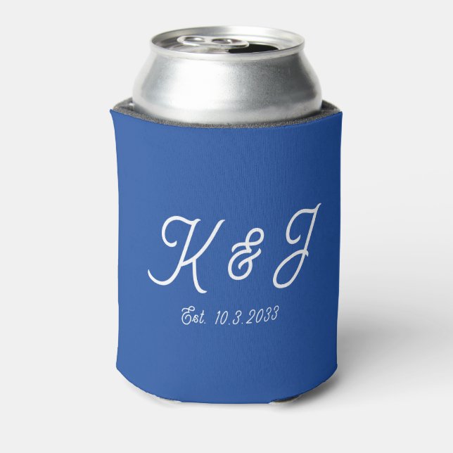 Marseille Bleu Gastgeschenk Hochzeit Mit Monogramm Dosenkühler (Kanne Rückseite)