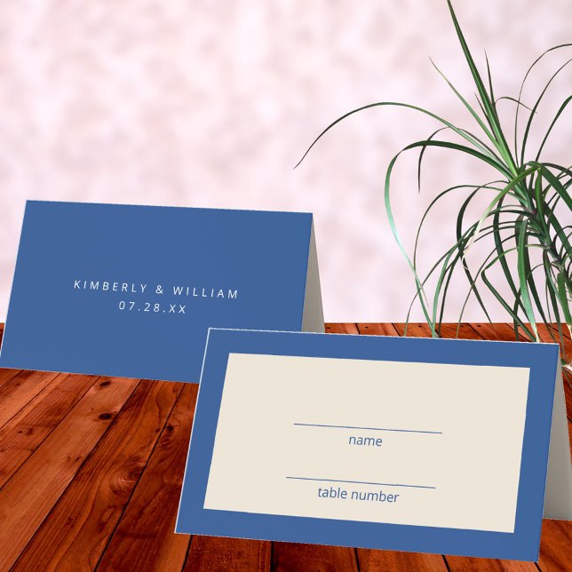 Marseille Bleu Minimal Moderne schicke Escort Wedd Platzkarte (Marseille Bleu Modern Wedding Place Card Escort Card)