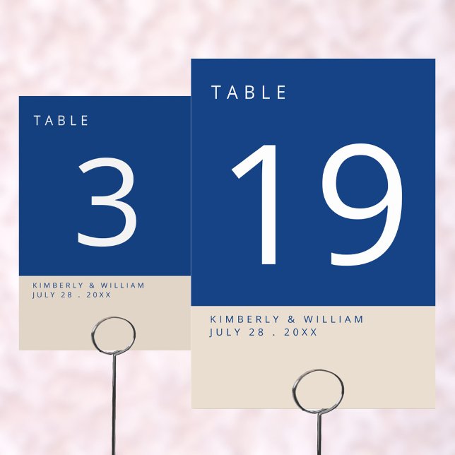 Marseille Bleu Moderne einfache Hochzeitsempfehlun Tischnummer (Marseille Bleu Modern Wedding Table Number Cards)