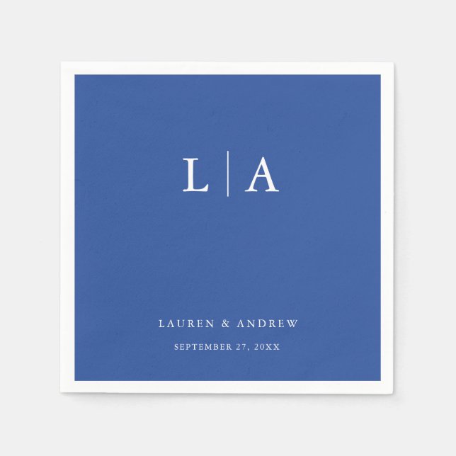 Marseille Bleu Monogram Simple Minimalistisch Wedd Serviette (Vorderseite)