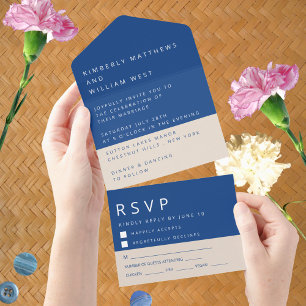 Marseille Bleu Simple Modern Wedding RSVP All In One Einladung