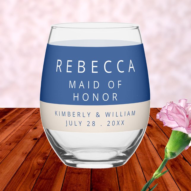 Marseille Bleu Wedding Name Brautparty Favor Weinglas Ohne Stiel (Marseille Bleu Modern Wedding Stemless Wine Glass For Bridal Party Gifts Or Wedding Favors)