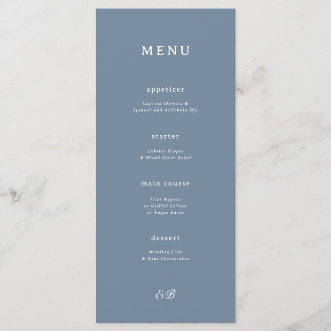 Marseille Blue Wedding Menu Menükarte (Vorderseite)