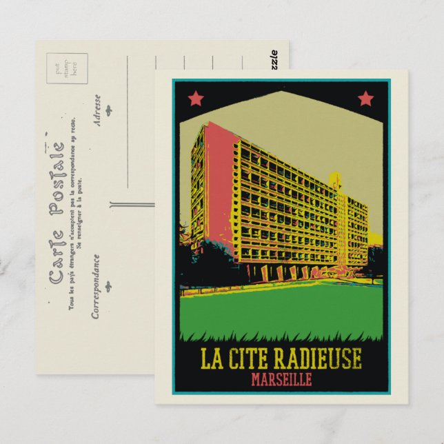 Marseille Cite Radieuse Illustration Frankreich Postkarte (Vorne/Hinten)