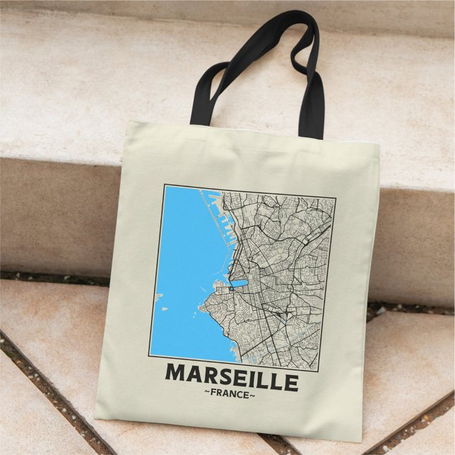 Marseille, France City Map Tote Bag Tragetasche (Von Creator hochgeladen)