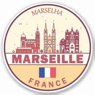 Marseille France City Skyline Emblem Aufkleber
