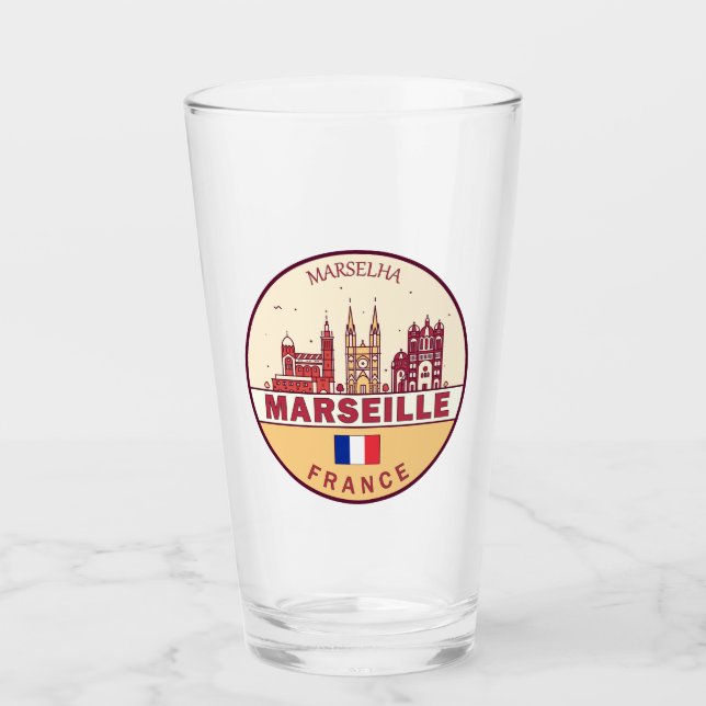 Marseille France City Skyline Emblem Glas (Vorderseite)