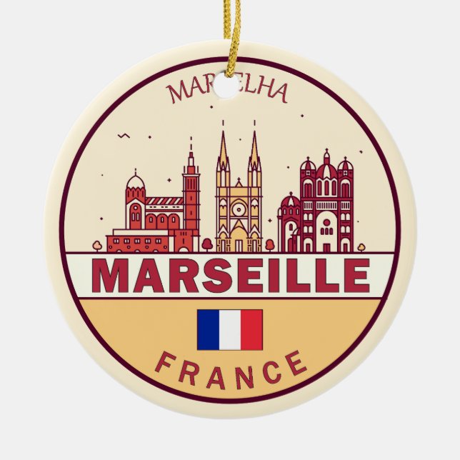 Marseille France City Skyline Emblem Keramik Ornament (Vorne)