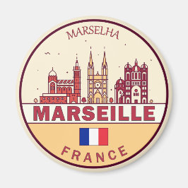 Marseille France City Skyline Emblem Magnet