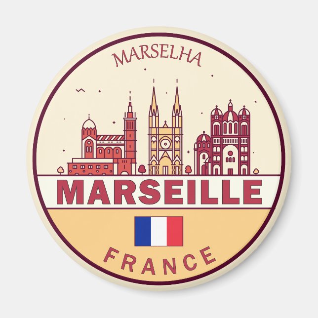 Marseille France City Skyline Emblem Magnet (Vorne)