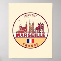 Marseille France City Skyline Emblem
