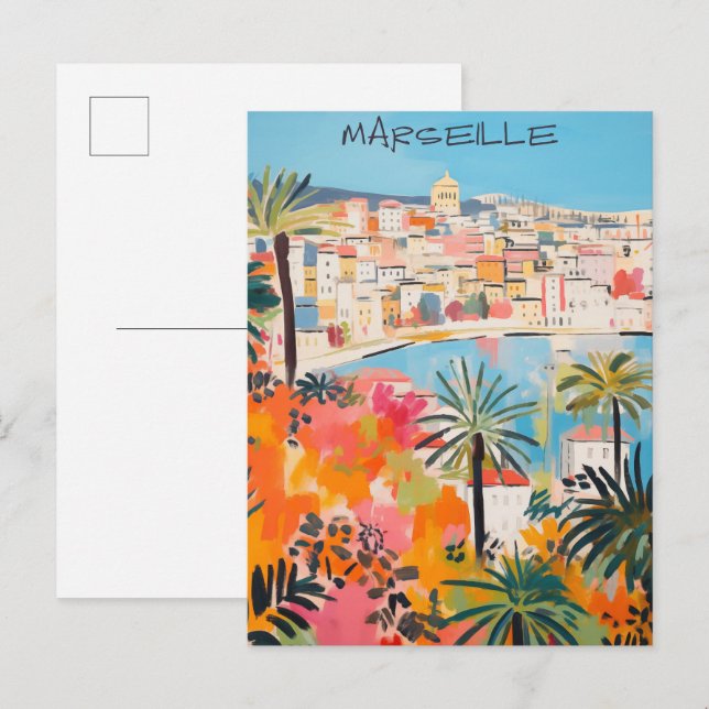 Marseille France Travel City Painting Aesthetic Postkarte (Vorne/Hinten)