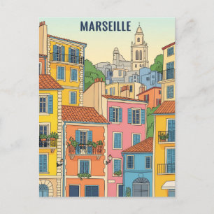 Marseille France Travel Illustration Postkarte