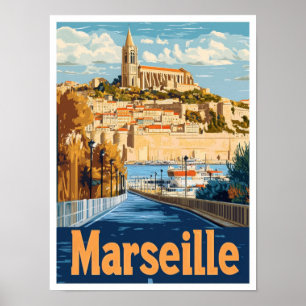 Marseille France Vintage Travel Illustration Poster
