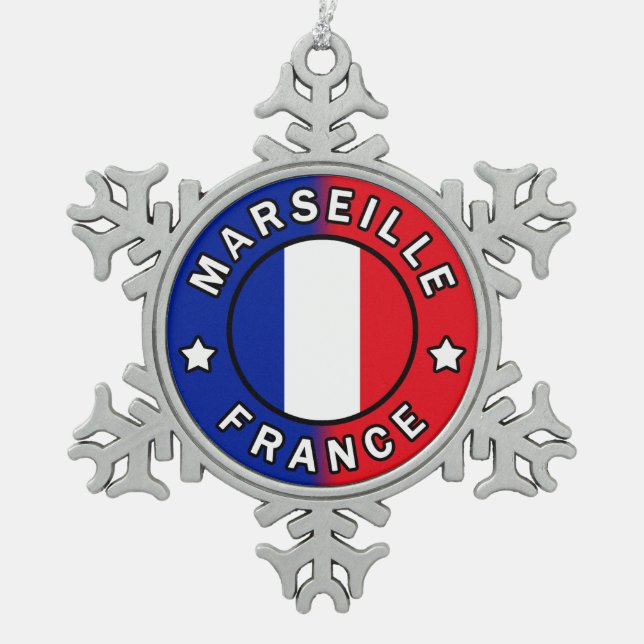 Marseille Frankreich Schneeflocken Zinn-Ornament (Vorderseite)
