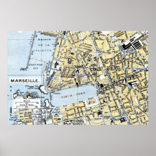 Marseille, Frankreich Vintage Karte  Poster