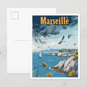 Marseille Frankreich Vintage-Kunst-Reiseillustrati Postkarte