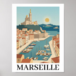Marseille Frankreich Vintage Minimalistisches Reis Poster