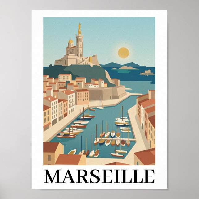 Marseille Frankreich Vintage Minimalistisches Reis Poster (Vorne)