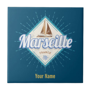 Marseille Stadt Frankreich Retro-Segelschiff vinta Fliese