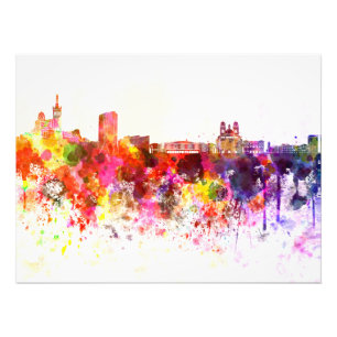 Marseilles skyline im Watercolor background Fotodruck