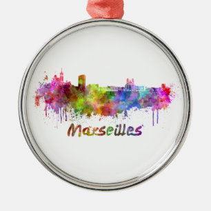 Marseilles skyline im Watercolor Silbernes Ornament