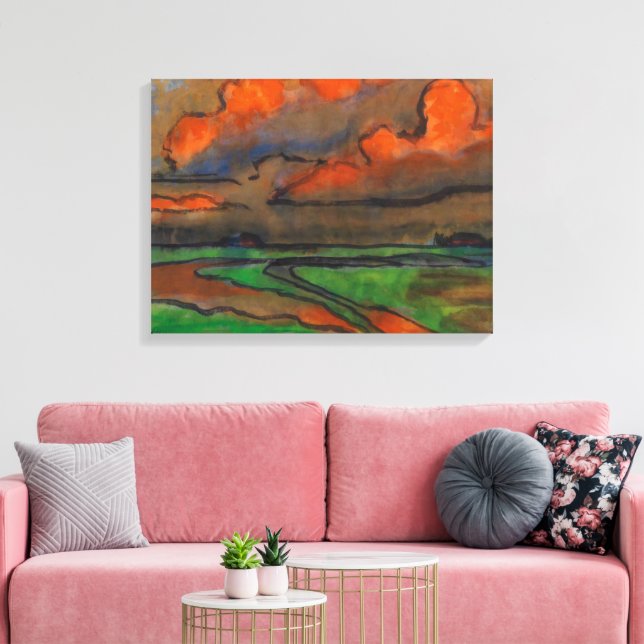 Marsh Landschaft unter roten Wolken | Emil Nolde | Leinwanddruck (Insitu (Wohnzimmer))