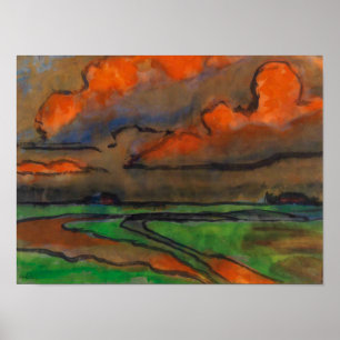 Marsh Landschaft unter roten Wolken   Emil Nolde   Poster