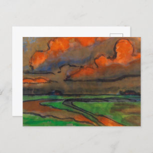 Marsh Landschaft unter roten Wolken   Emil Nolde   Postkarte