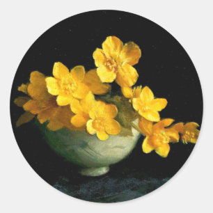 Marsh Marigolds, Stilllebenmalerei Runder Aufkleber