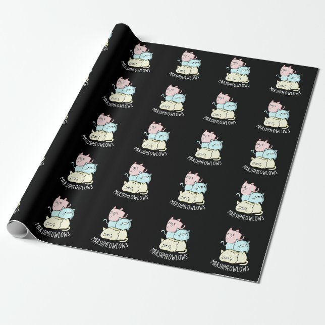 Marsh-meow Funny Cat Marshmallow Pun Dark BG Geschenkpapier (Ungerollt)