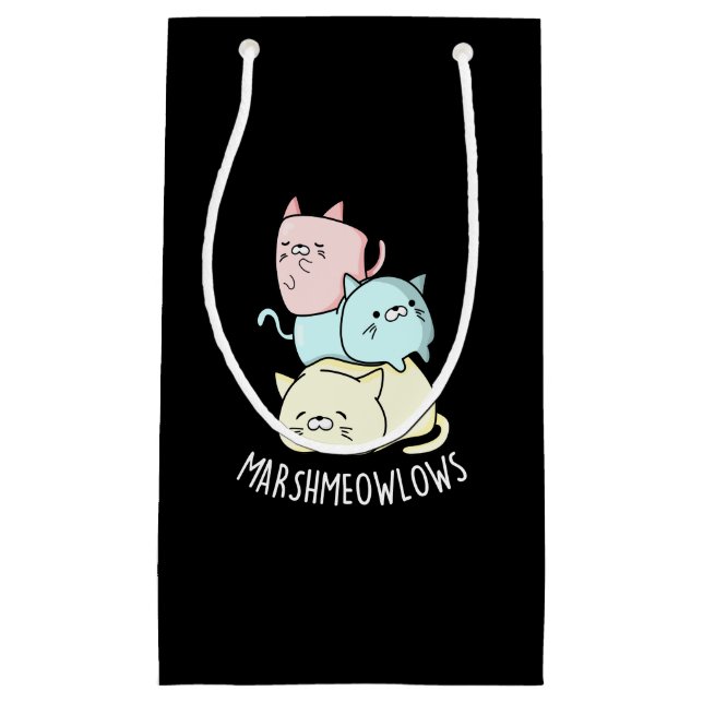 Marsh-meow Funny Cat Marshmallow Pun Dark BG Kleine Geschenktüte (Vorderseite)