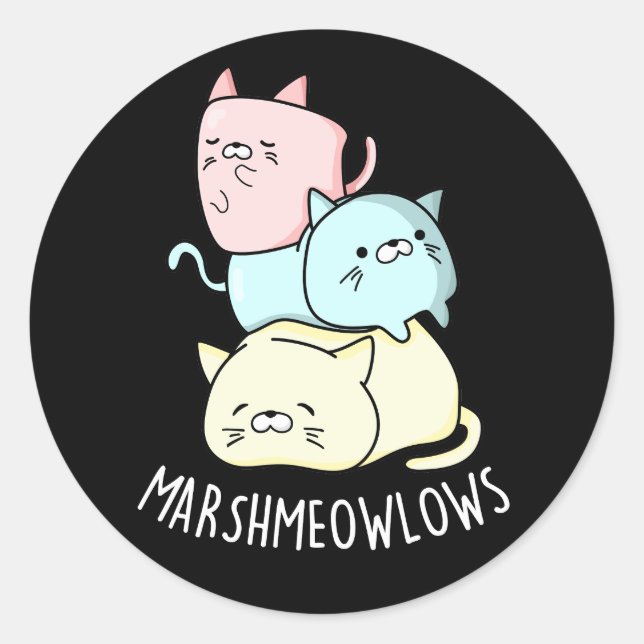 Marsh-meow Funny Cat Marshmallow Pun Dark BG Runder Aufkleber (Vorderseite)