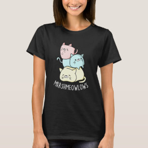 Marsh-meow Funny Cat Marshmallow Pun Dark BG T-Shirt