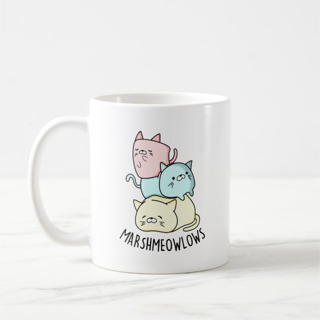 Marsh-miow-Funny Cat Marshmallow Pun Kaffeetasse (Links)